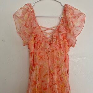 Lulu's Floral Orange Midi Dress